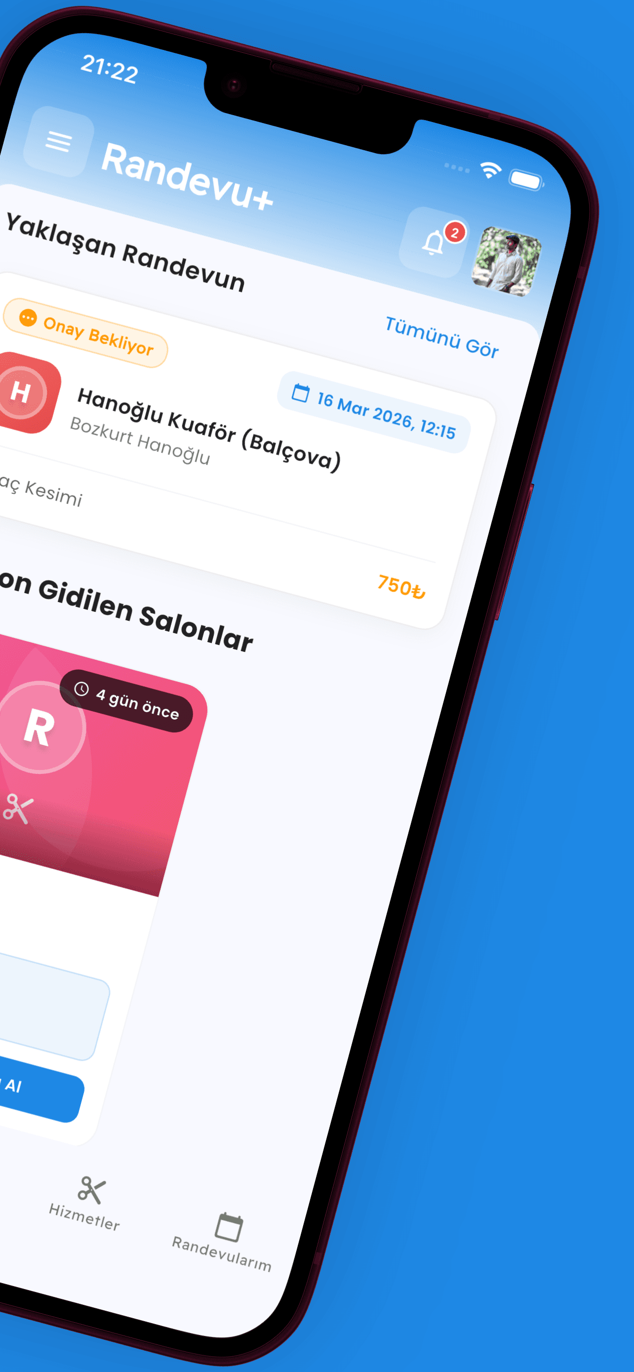 Randevu+ müşteri uygulaması ekran görüntüsü 2